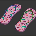 Fashionable Flip Flops With Colorful Patterns Pink Straps And White Soles