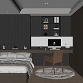 Modern Italian Tatami Bedroom Wardrobe Bed Desk Chair Carpet Computer 3d model