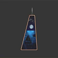 Decorative Hanging Household Item Triangular Wooden Frame With Moon Star And Sailboat Design Dark Background