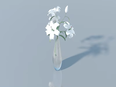 Elegant Swing Door With Transparent Vase And White Lilies On Light Blue Background 3d model
