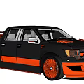 Black and Orange Custom Pickup Truck With Sporty Body Kit and Alloy Wheels