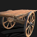 Vintage Wooden Cart With Plank Top And Sturdy Wooden Wheels Structure