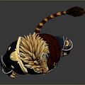 Lion Headed Mythical Warrior Character With Golden Mane Green Eyes And Tiger Tail