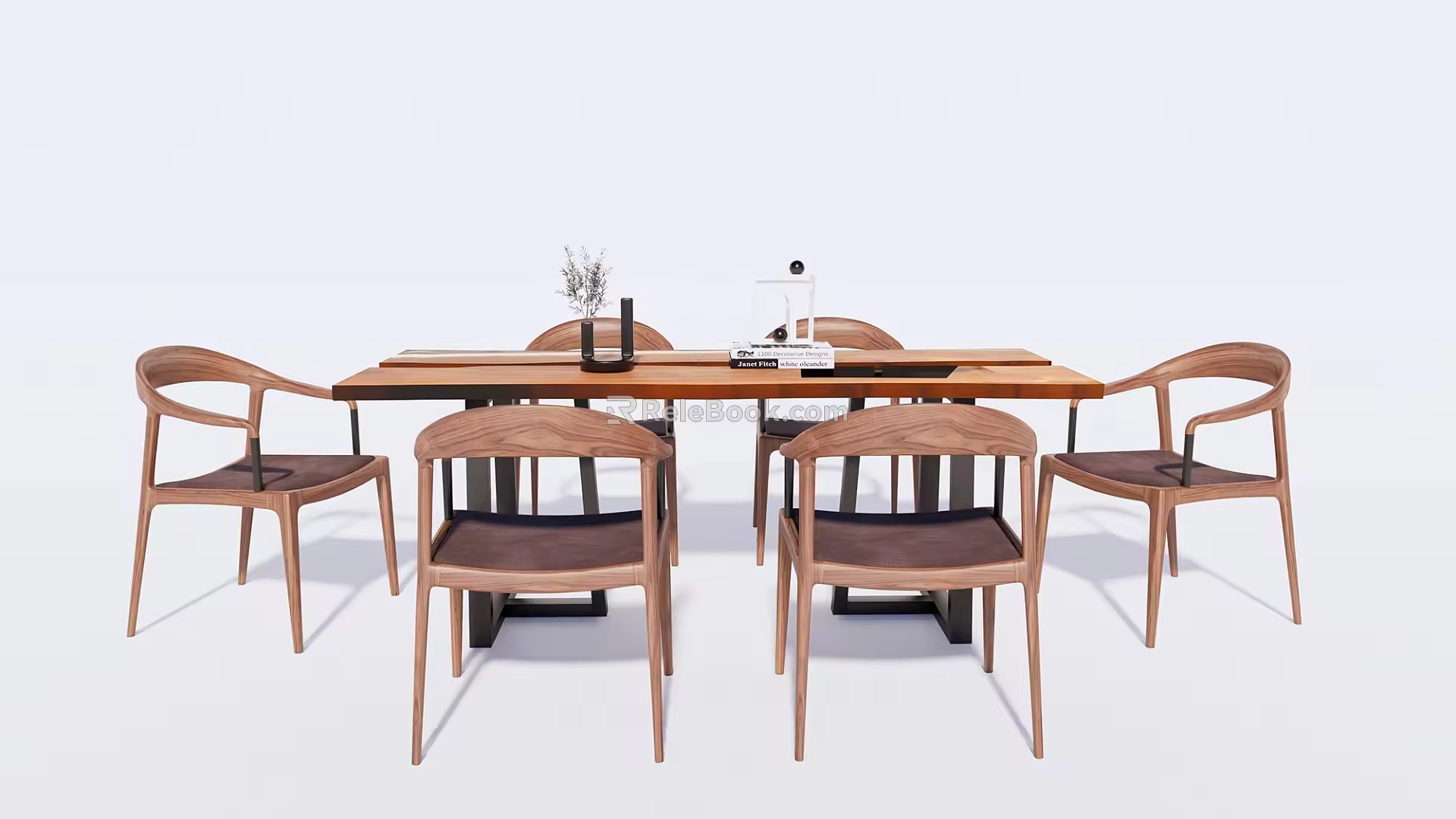 New Chinese Dining Table and Chair Combination Solid Wood Dining Table and Chair 3d model
