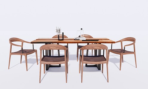 New Chinese Dining Table and Chair Combination Solid Wood Dining Table and Chair 3d model