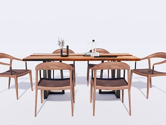 New Chinese Dining Table and Chair Combination Solid Wood Dining Table and Chair 3d model