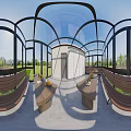 Bright Glass Sunroom Leisure Area With Comfortable Wooden Furniture And Pleasant Outdoor Natural Green View