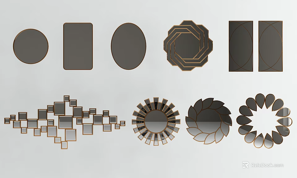 Various Shaped Decorative Mirrors With Modern Designs For Home Decor 3d model