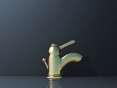 Modern Golden Shiny Faucet Design On Smooth Surface With Dark Background 3d model
