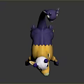 3D Game Character With Long Neck Two Heads Yellow Purple Body White Horns Purple Tips