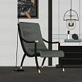 Modern Leather Accent Chair With Wooden Frame And Floor Lamp Near Dresser
