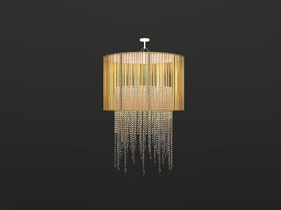 Elegant Golden Chandelier With Cylindrical Shade And Long Hanging Tassels Design 3d model