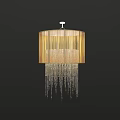 Elegant Golden Chandelier With Cylindrical Shade And Long Hanging Tassels Design