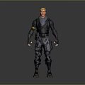 Game Movie Character with Blonde Short Hair Dark Tactical Top Camouflage Pants and Black Boots
