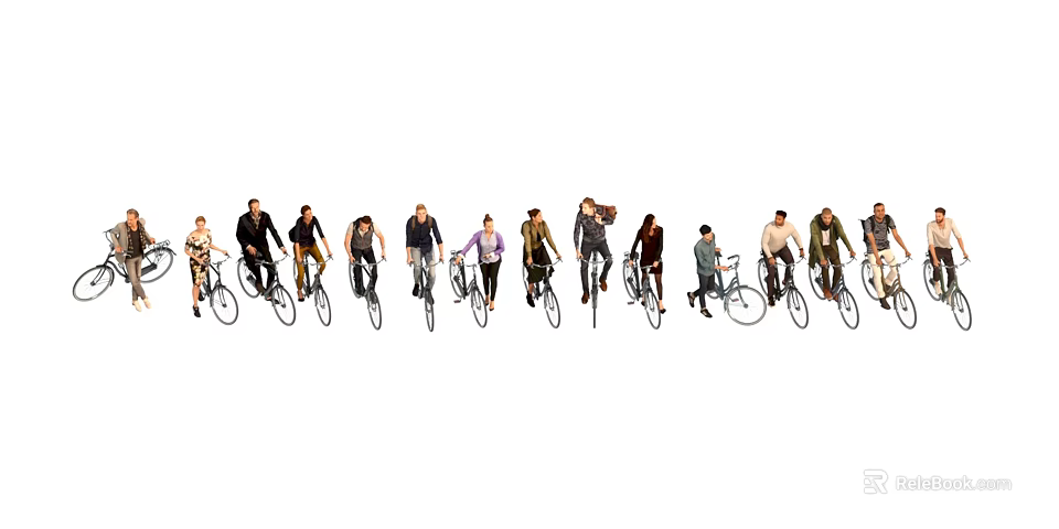 Group of People Riding Bicycles in a Line on Outdoor Path 3d model 