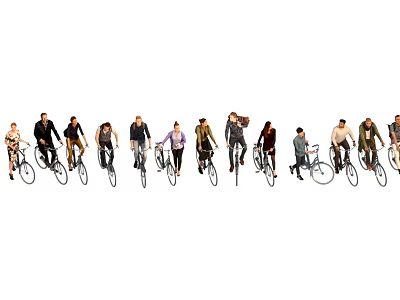 Group of People Riding Bicycles in a Line on Outdoor Path 3d model