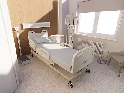 Modern Hospital Room Interior With Medical Bed Window And Equipment 3d model