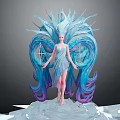 Fairy Character With Blue Purple Feathered Wings On Crystal Ice Pedestal And Star Diamond Accents 3d model