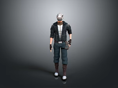3D Human Character With White Helmet Black Jacket Blue Pants And Tool Belt 3d model