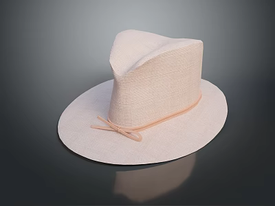 Stylish Light Beige Wide Brim Hat With Textured Fabric And Ribbon Bow Accent 3d model