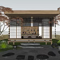Japanese Karesansui Garden Landscape With Pavilion Stones Moss And Red Maple Trees