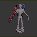 Blue Sci Fi Character With Red And Pink Mechanical Parts 3D Model Design