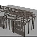 Traditional Wooden Architectural Components Featuring Columns Beams Roof Frame Lattice Windows And Doors