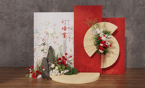 New Chinese Engagement Arrangement New Chinese Wedding Floral Fan Welcome Area 3d model