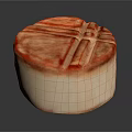 Traditional Chinese Mooncake With Red Glaze And Cross Patterns On White Base