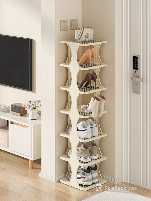 Modern Narrow White Shoe Rack With High Heels Sneakers Socks For Home Entryway 3d model 