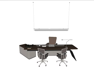Modern Office Workspace With Large Desk Ergonomic Chairs And Desk Lamp 3d model