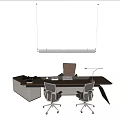 Modern Office Workspace With Large Desk Ergonomic Chairs And Desk Lamp
