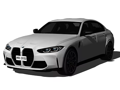 White Sporty Sedan With Aggressive Front Grille And Black Alloy Wheels 3d model