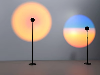 Modern Floor Lamps With Circular Orange And Blue Gradient Light Projections On Grey Background 3d model