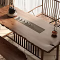 Chinese Style Solid Wood Tea Table and Chairs with Embedded Tea Tray and Natural Grain 3d model