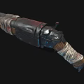 Rustic Vintage Weapon With Metal Frame Wooden Grip Wrapped Cloth And Mechanical Details