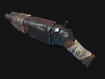 Rustic Vintage Weapon With Metal Frame Wooden Grip Wrapped Cloth And Mechanical Details 3d model