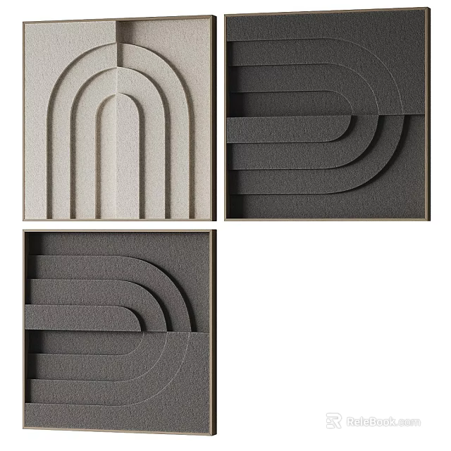 Modern Geometric Curved 3D Wall Decor with Gray and Beige Textured Panels 3d model 