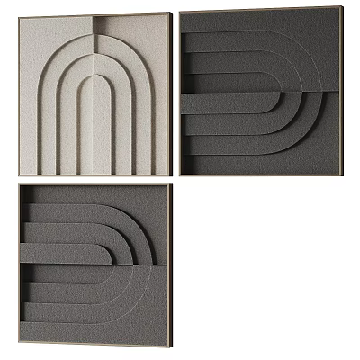 Modern Geometric Curved 3D Wall Decor with Gray and Beige Textured Panels 3d model