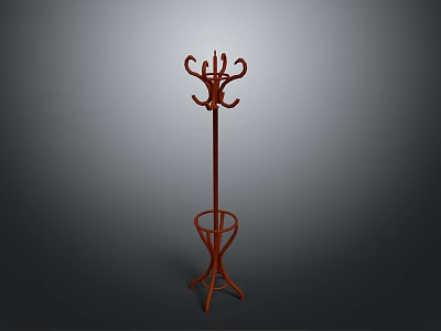 Red Stylish Coat Rack With Multiple Hooks And Circular Base Design 3d model
