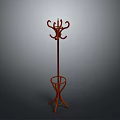 Red Stylish Coat Rack With Multiple Hooks And Circular Base Design 3d model