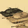 Multiple Military Combat Tanks in Different Colors Arranged on Light Background 3d model