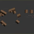 Multiple Wooden Houses Model With Various Roof Styles And Fence Details