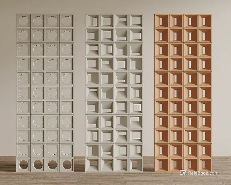 Stylish Room Dividers With Geometric Patterns And Wooden Frame Designs 3d model 