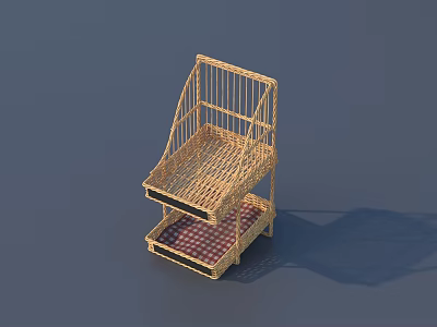 Two Tier Woven Storage Basket with Checkered Mat for Organizing 3d model