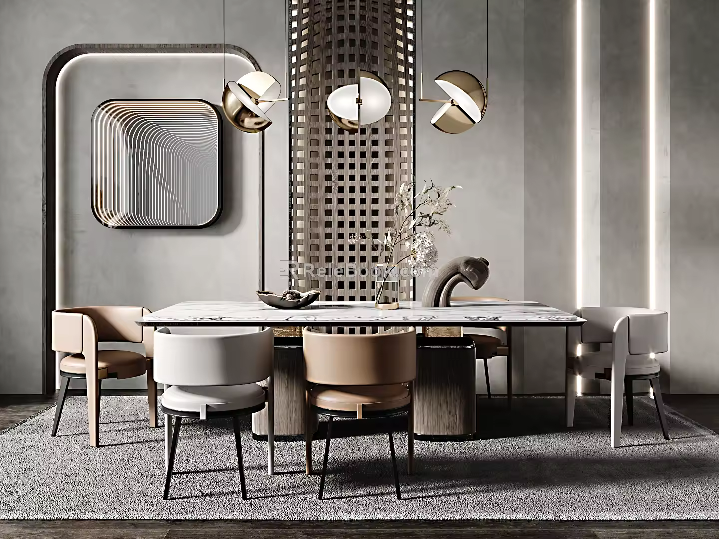 Light Luxury Dining Table and Chair Combination 3d model