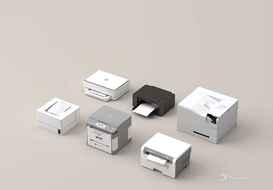 Multiple Office Printers With Various Models Different Colors And Stylish Designs 3d model