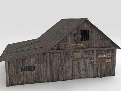 Rustic Wooden Stable Building With Shingled Roof Carl The Handy Signage And Windows 3d model