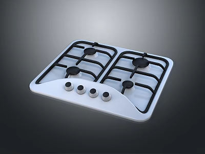 Gas Cooktop with Four Burners and White Surface Control Knobs 3d model