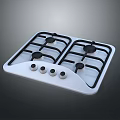 Gas Cooktop with Four Burners and White Surface Control Knobs 3d model